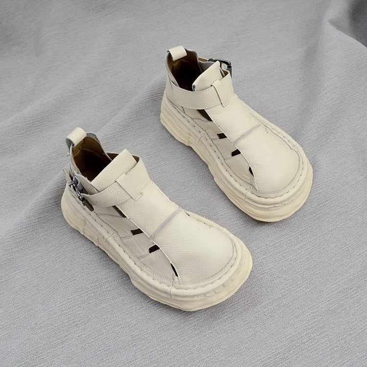 Women's Ugly-Cute Soft Leather Cut-Out High-Top Boots – Casual Style