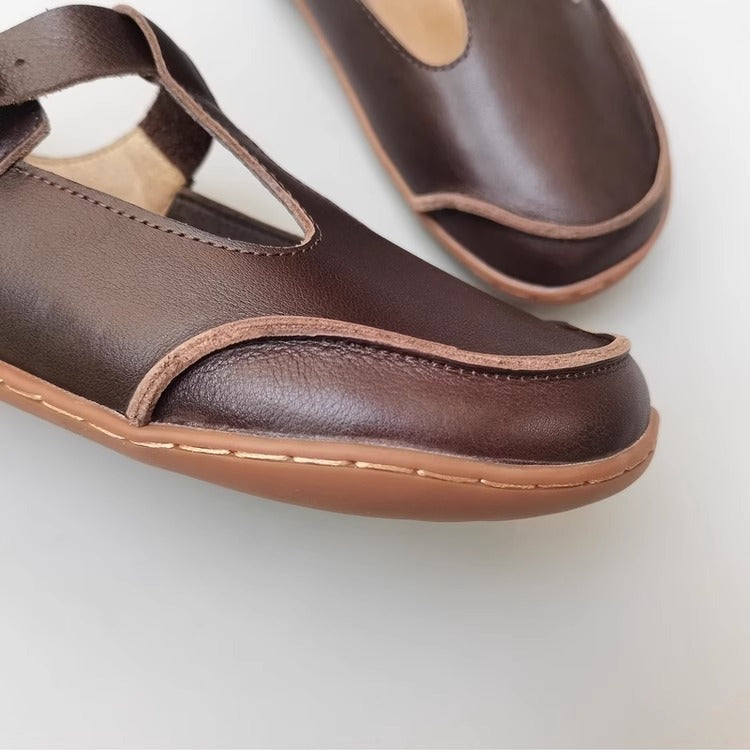 Handmade Vintage Genuine Leather Soft Lightweight T-Strap Mary Jane Shoes for Women