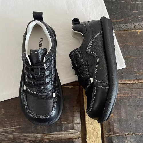 Women's Genuine Leather Casual Lace-Up Flat Shoes