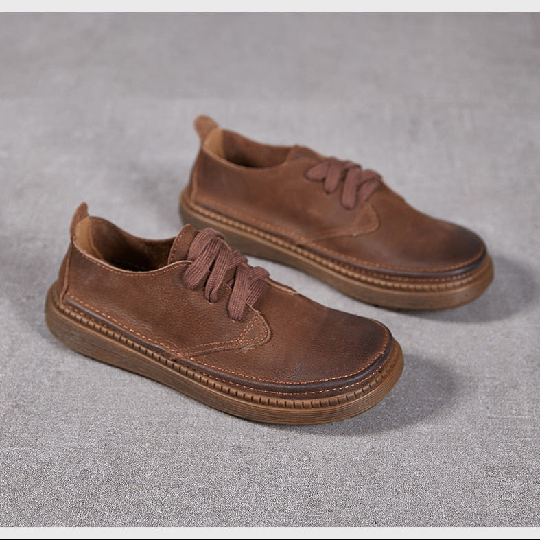 Women's Leather Casual Lace-up Flat Shoes
