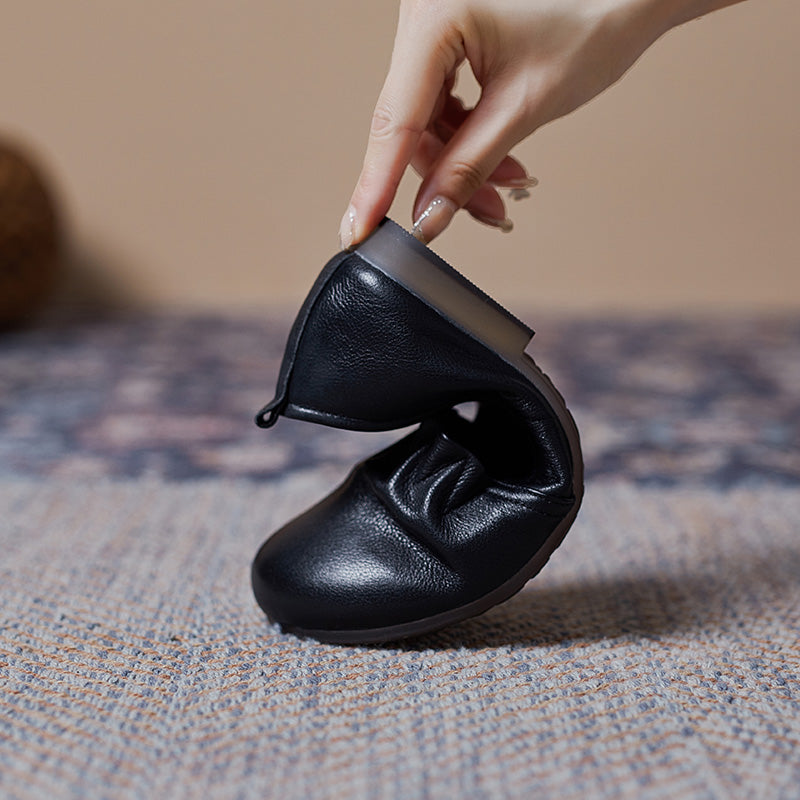 Women's Soft Leather Pleated Daily Slip-On Walking Flats