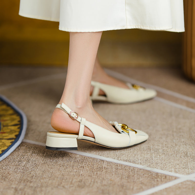 Women's Handmade Leather Tassel Metal Buckle Closed Toe Slingback Sandals