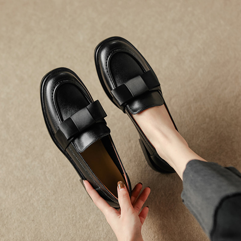 Women's Handmade Retro Bow British Style Low Heeled Loafers