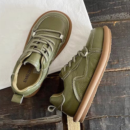Women's Genuine Leather Casual Lace-Up Flat Shoes