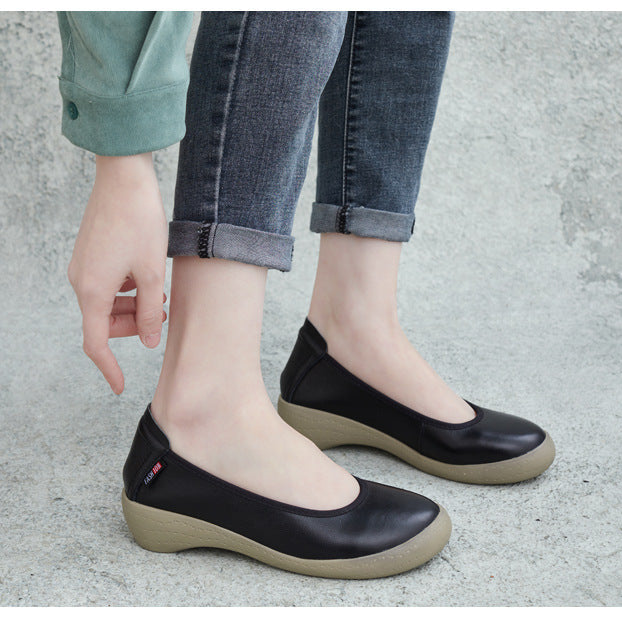 Women's Leather Low Heel Comfortable Boat Shoes