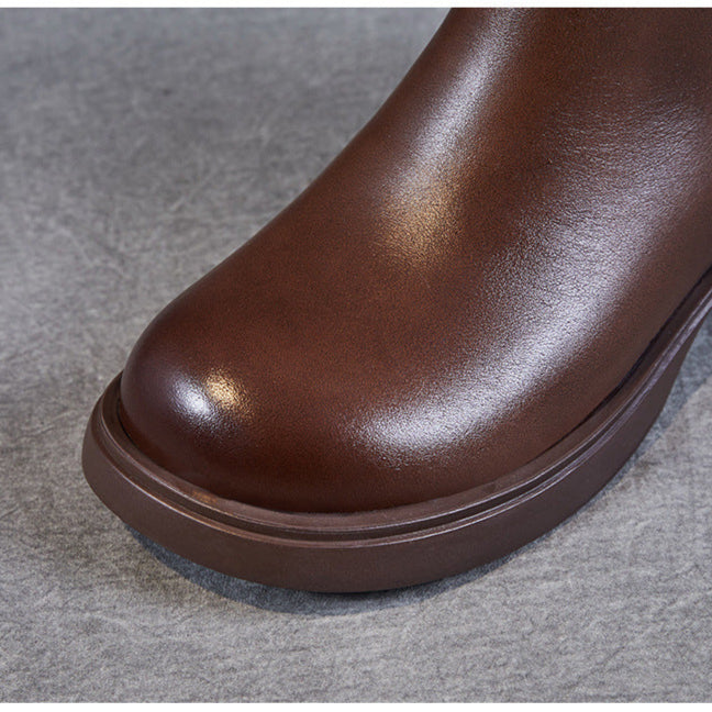 Women's Genuine Leather Casual Ankle Boots – Comfortable Double Zipper Design