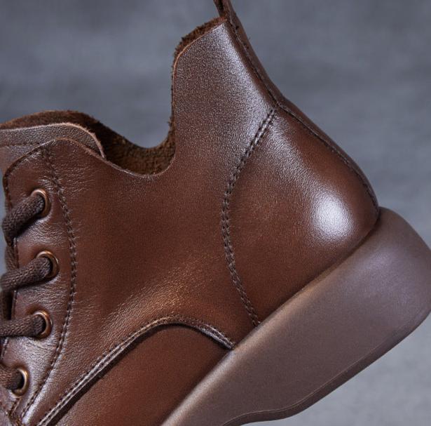 Women's Retro Soft Leather Lace Up Lightweight Non-Slip Ankle Boots
