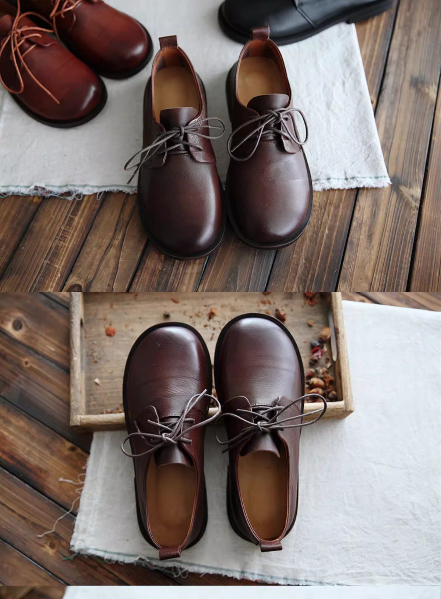 Women's Comfortable Genuine Leather Round Toe Lace-Up Casual Flats