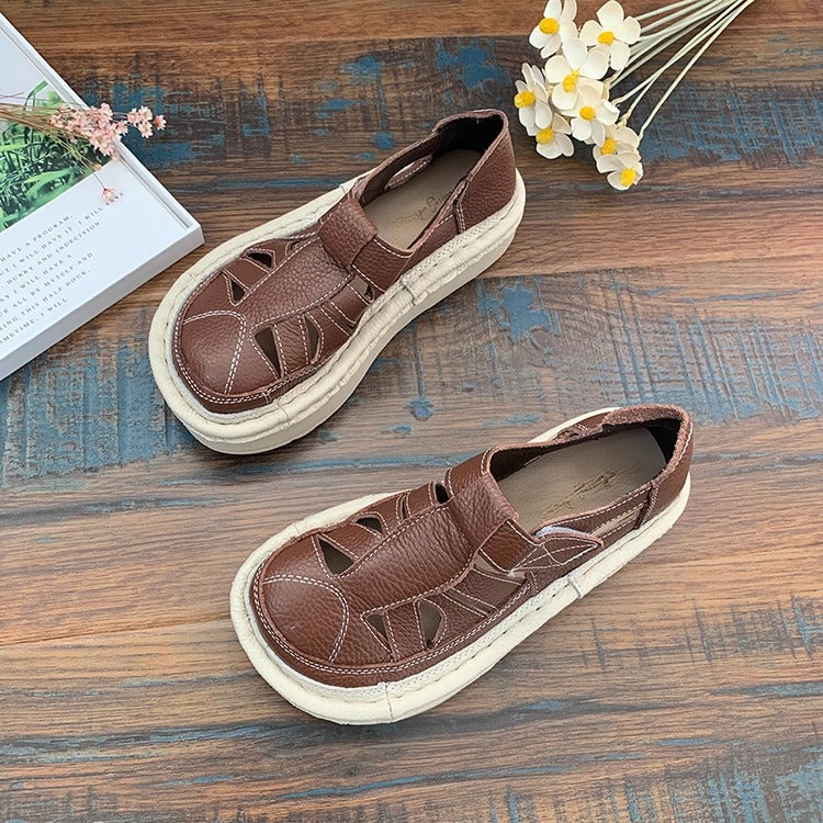 Women's Soft Leather Platform Cut-Out Breathable Summer Sandals