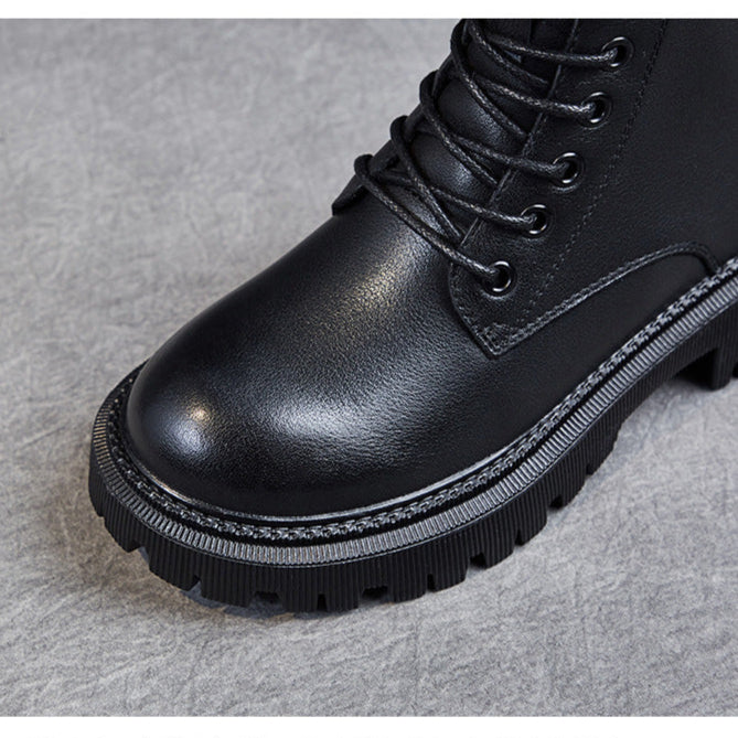 Women's Casual Genuine Leather Boots – Ankle Length with Zipper