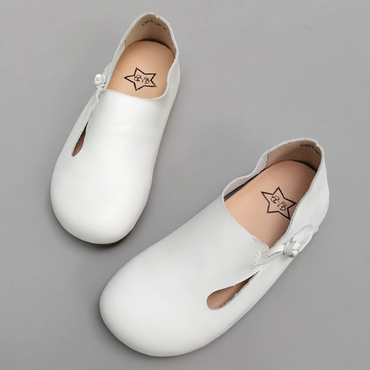 Women's Handmade Cowhide Leather Flats – Soft, Non-Slip & Vintage Style