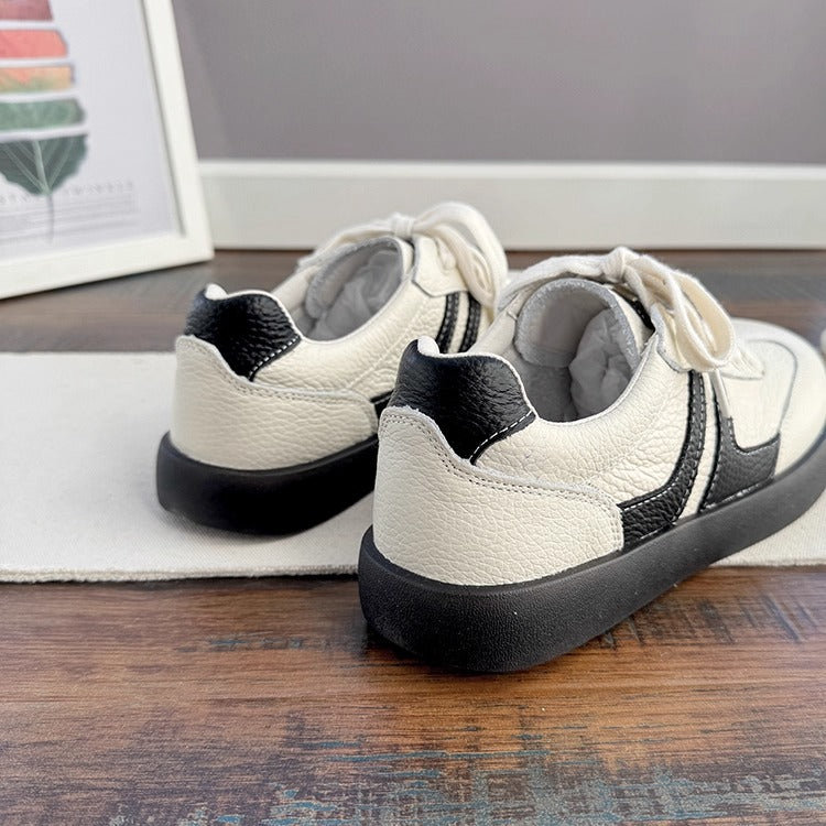 Women's Soft Leather Lace-Up Sneakers – Casual & Comfortable Style Tennis Shoes