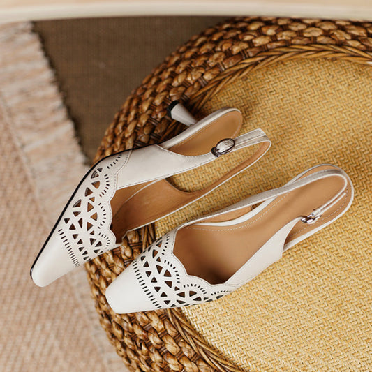 Women's Handmade Retro Hollow Out Slingback Kitten Heel Sandals