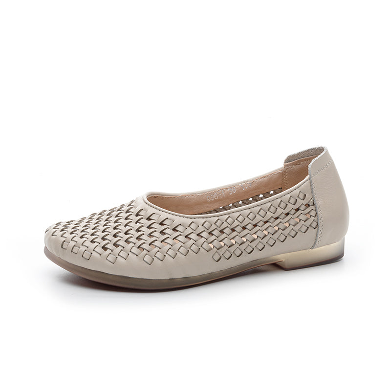 Women's Leather Woven Hollow Out Flat Sandals Glove Shoes