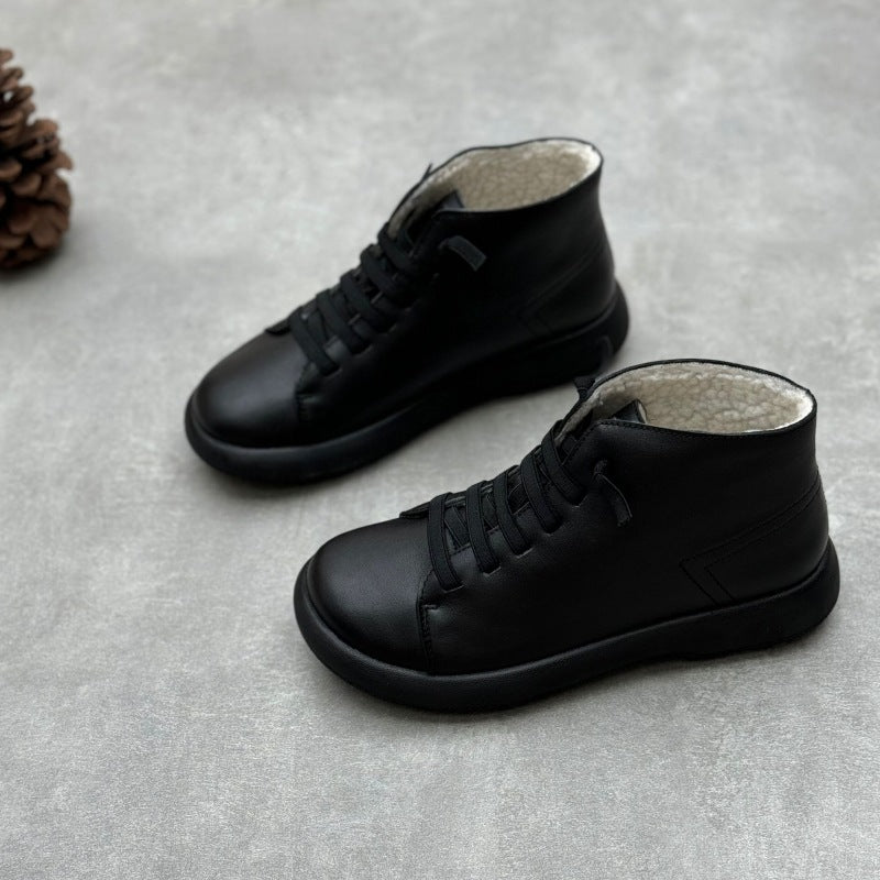 Women's Casual Leather Ankle Boots – Flat Comfortable Short Boots