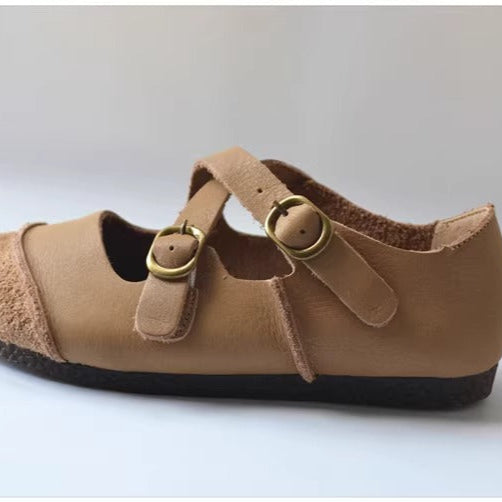 Women's Women's Leather Retro Patchwork Flat Cross Strap Mary Jane Shoes