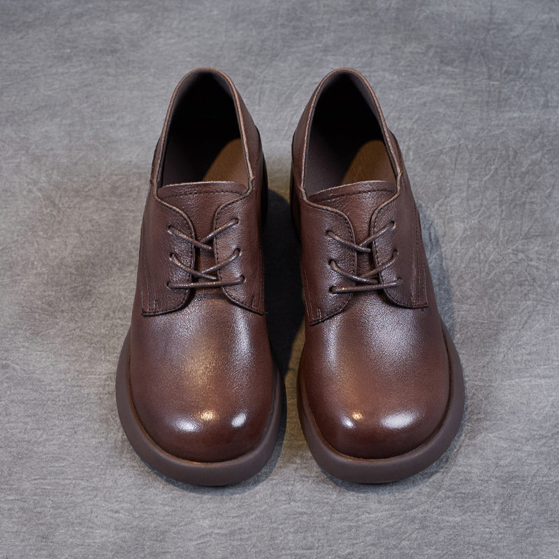 Women's Leather Retro Lace-up Block Heel Oxford Shoes