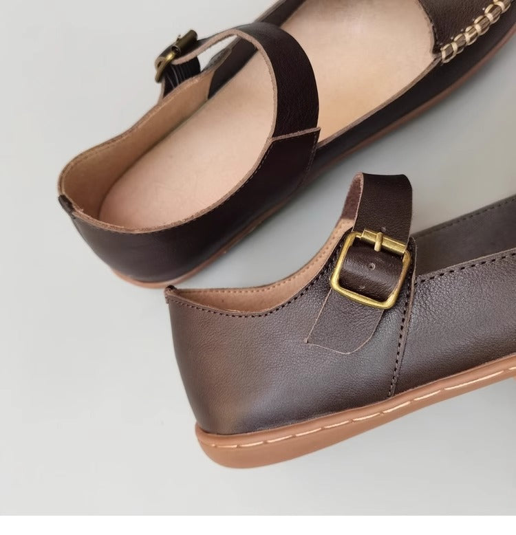 Leather Stitching Comfortable Buckle Low-cut Niche Mary Jane Shoes Women's Shoes