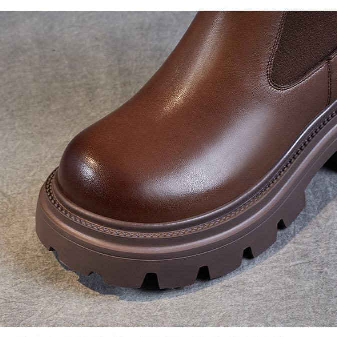 Women's Retro Genuine Leather Chelsea Boots – Chunky Platform Sole Ankle Boots