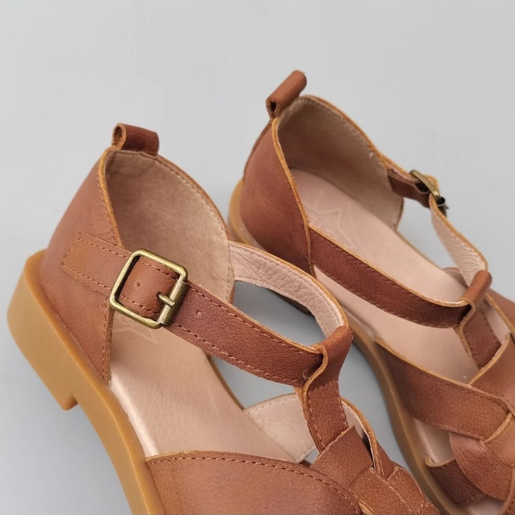 Women's Leather Wide-Toe Closed-Toe Sandals – Non-Slip & Fit for Wide Feet