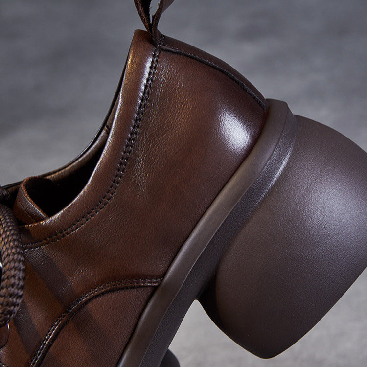 Women's Casual Platform Shoes – Lightweight Genuine Leather Lace-Up Design