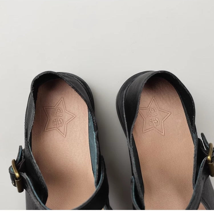 Women's Wide Toe Box Genuine Leather Mary Jane Flats – Buckle, Round Toe Shoes