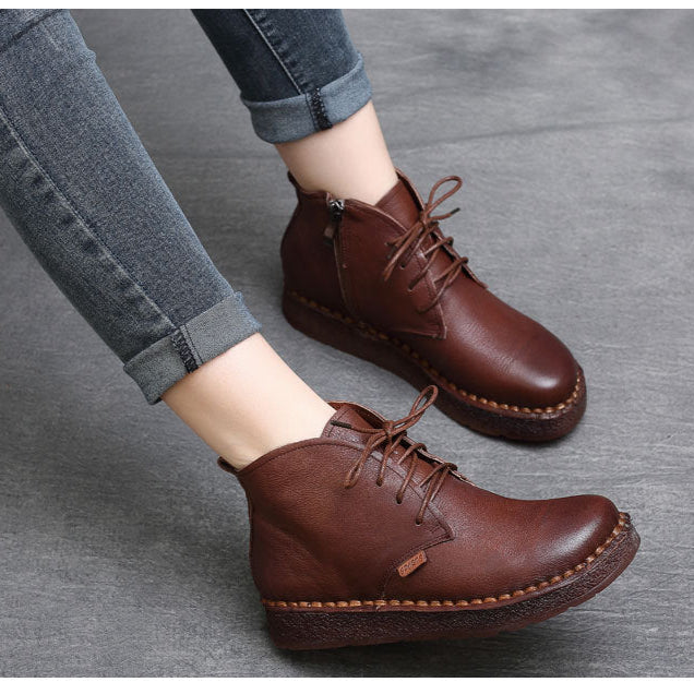 Women's Soft Leather Lace-Up Ankle Boots – Casual & Comfortable Design