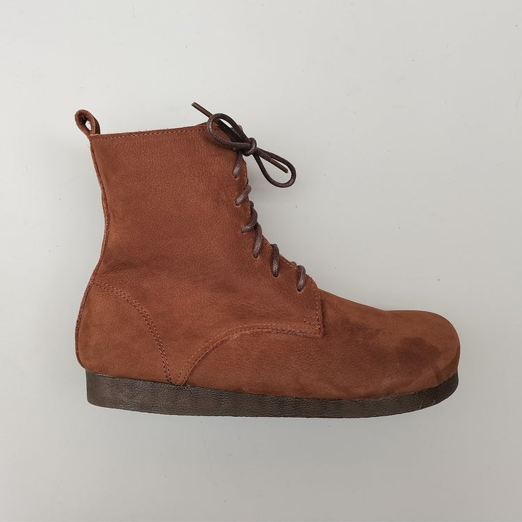 Women's Handmade Vintage Leather Lace-Up Flat Boots – Soft Sole, Breathable & Comfortable