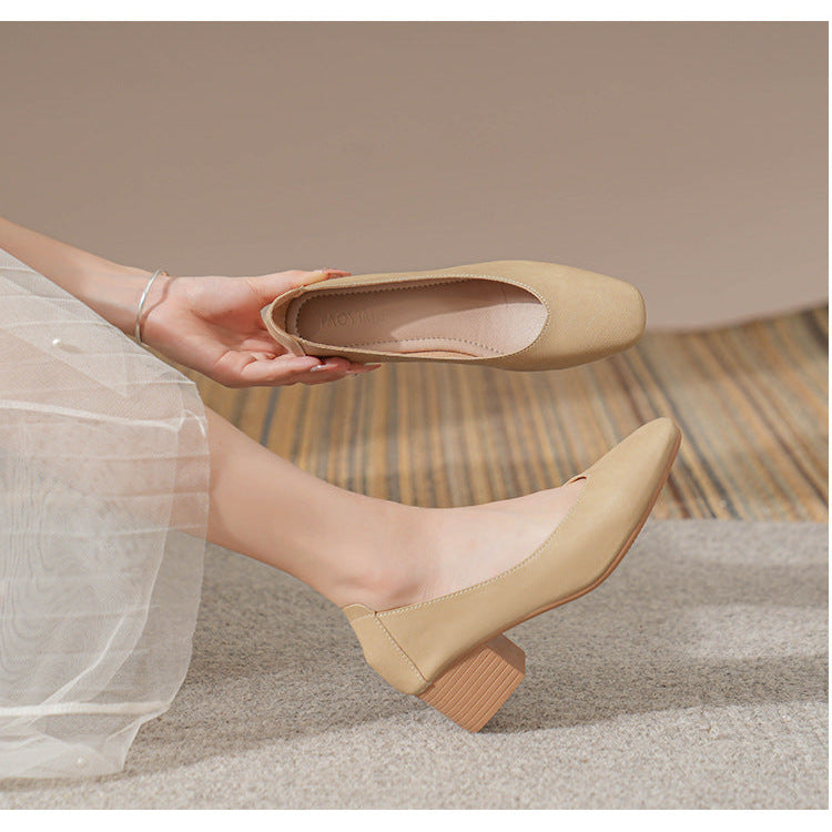 Women's Leather Mid Heel Multicolor Slip On Comfortable Glove Shoes