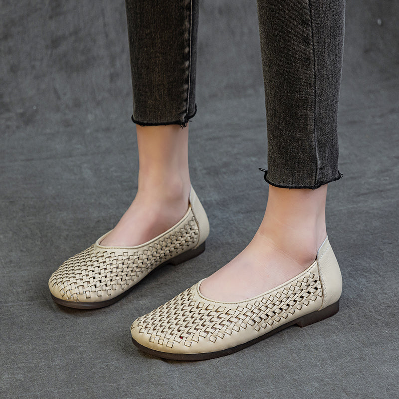 Women's Leather Woven Hollow Out Flat Sandals Glove Shoes