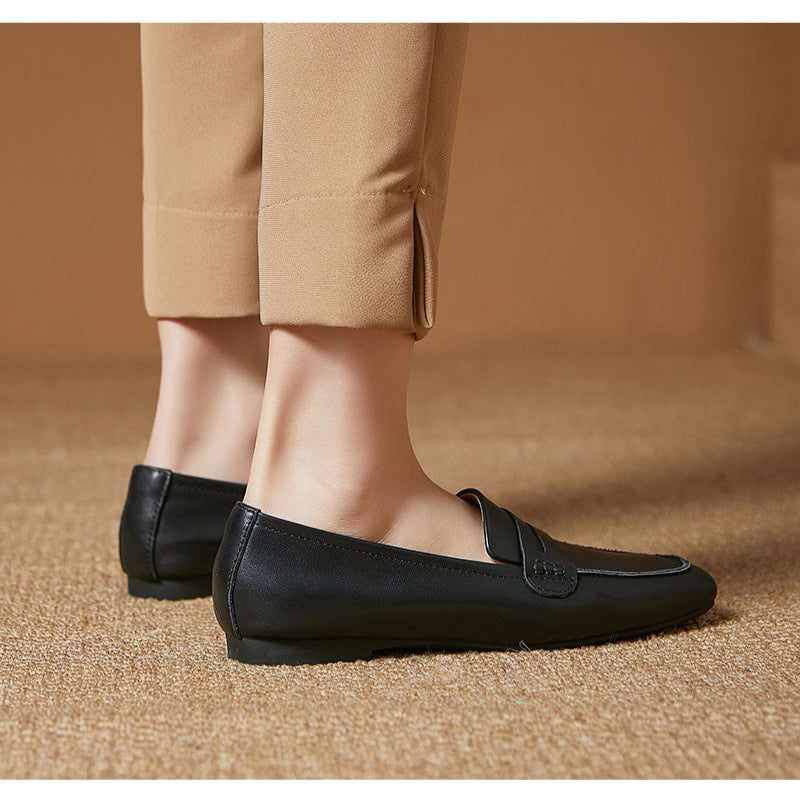 Women's Leather Square Toe Casual Comfortable Classic Loafers