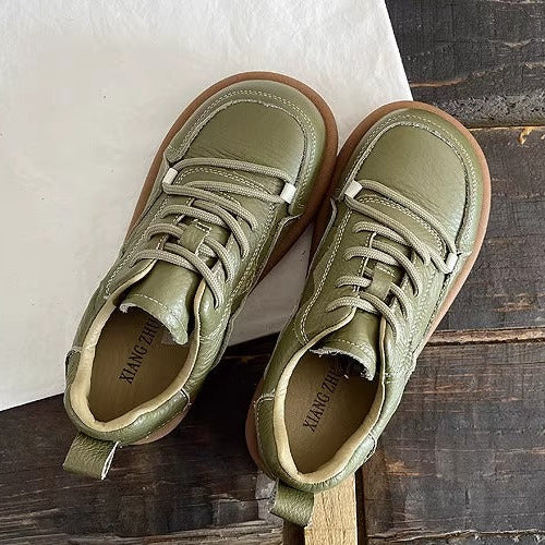 Women's Genuine Leather Casual Lace-Up Flat Shoes
