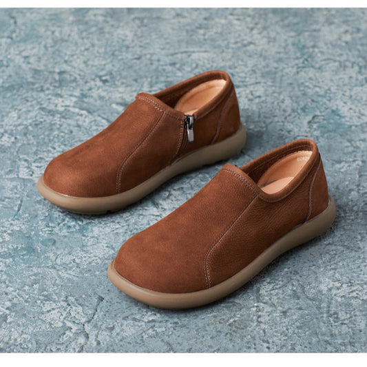 Women's Handmade Vintage Minimalist Comfort Slip-On Zipper Flats