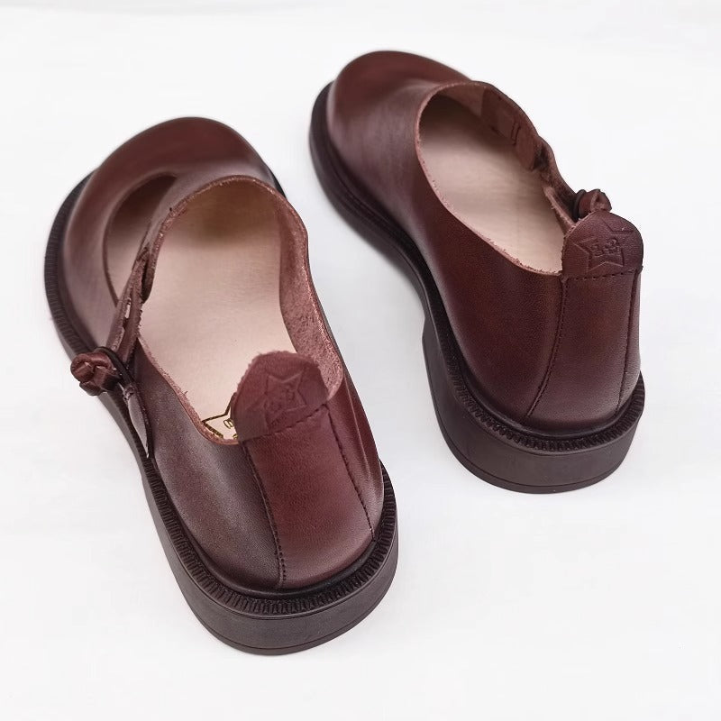 Handmade Women's Leather Wide Toe Box Flats – Casual Slip-On Shoes with Comfort