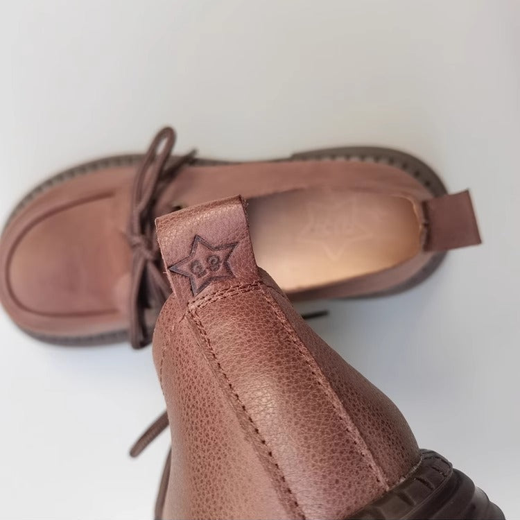 Women's Handmade Leather Casual Flat Lace Up Derby Shoes