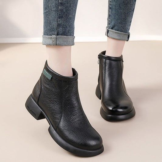 Women's Leather Side-Zip Ankle Boots – Comfortable Casual Everyday Shoes