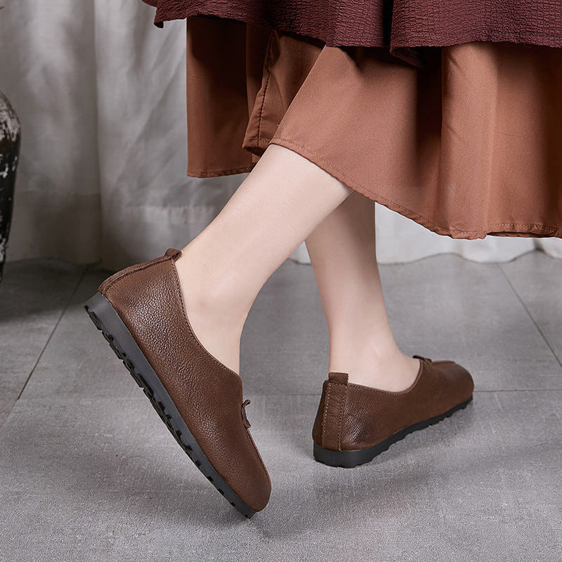 Women’s Handmade Leather Slip-On Flats – Vintage Casual Soft Sole Shoes