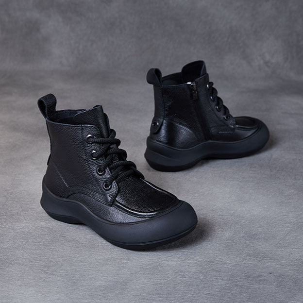 Women's Leather Platform Boots – Comfortable Casual Lace-Up Ankle Shoes