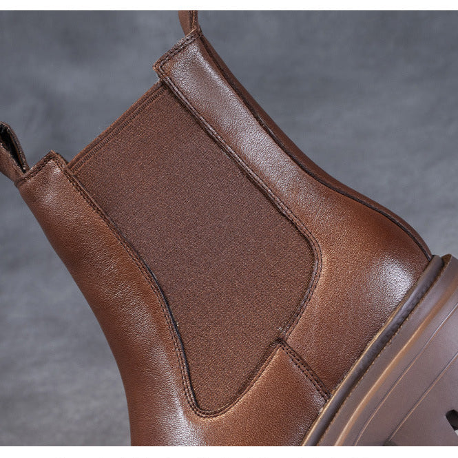 Women's Retro Genuine Leather Chelsea Boots – Chunky Platform Sole Ankle Boots