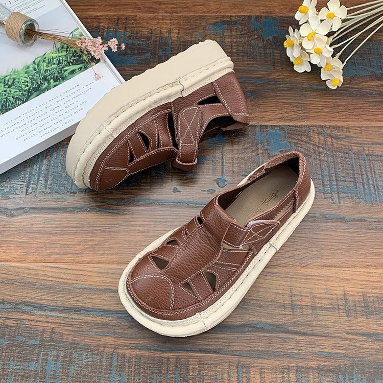 Women's Soft Leather Platform Cut-Out Breathable Summer Sandals