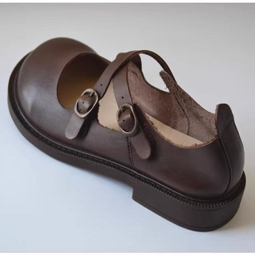 Women's Wide Fit Mary Jane Leather Flats – Handmade with Buckle Strap – Comfort Shoes