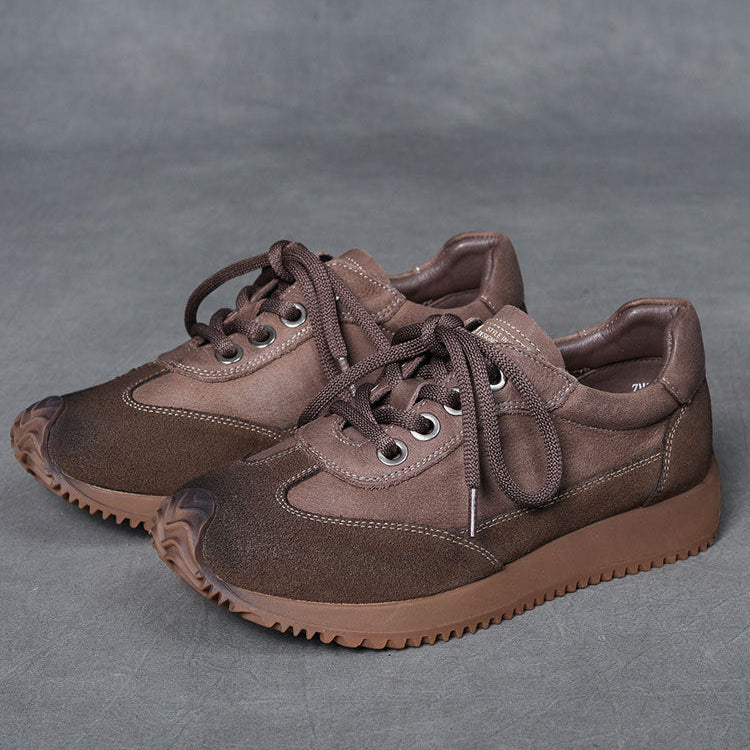 Women's Leather Patchwork Casual Lace-up Tennis Shoes Sneakers