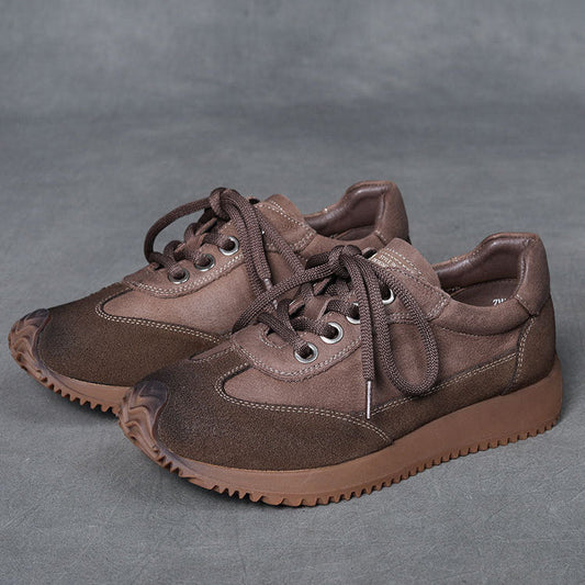 Women's Leather Patchwork Casual Lace-up Tennis Shoes Sneakers