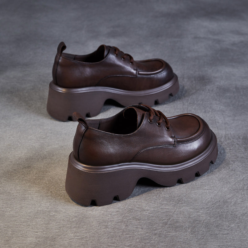 Women's Leather Chunky Heel Lace-Up Oxfords