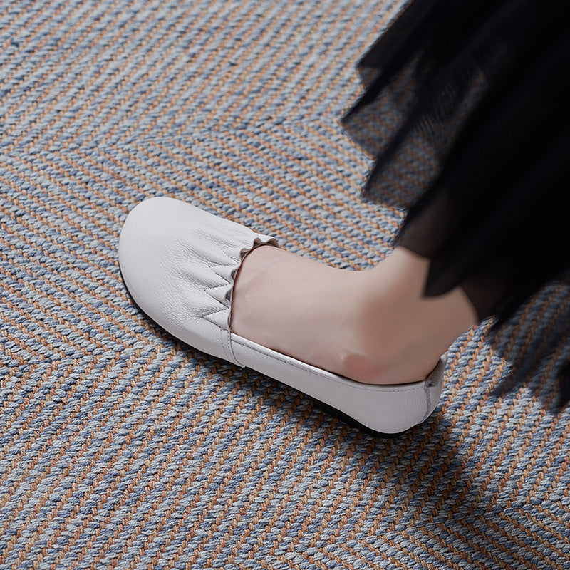 Women's Soft Leather Pleated Daily Slip-On Walking Flats
