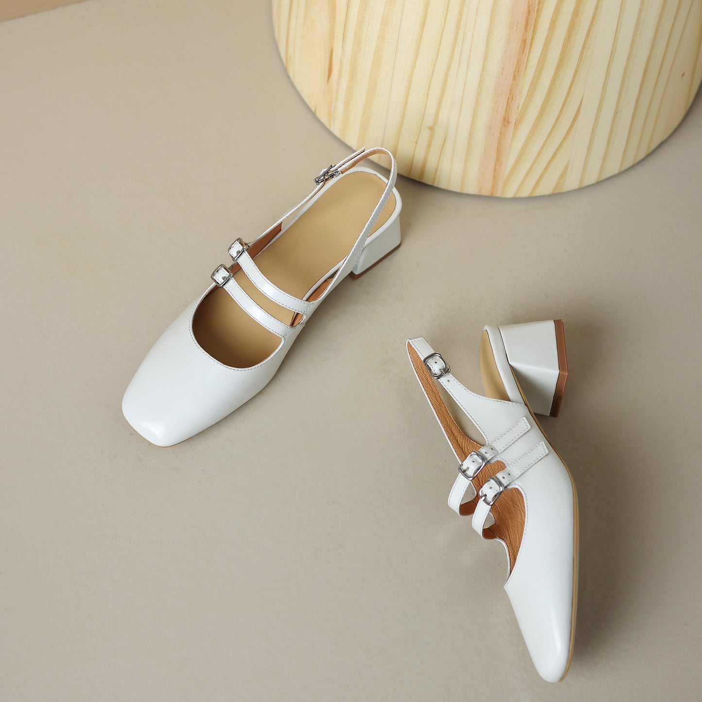 Women's Stylish Square Toe Mary Jane Double Strap Buckle Low Heel Sandals