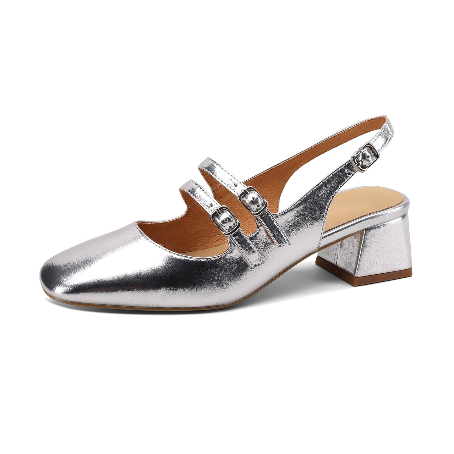 Women's Stylish Square Toe Mary Jane Double Strap Buckle Low Heel Sandals