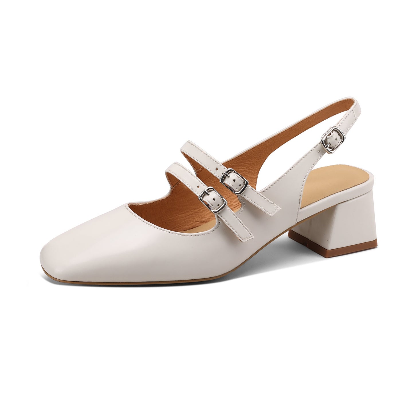 Women's Stylish Square Toe Mary Jane Double Strap Buckle Low Heel Sandals