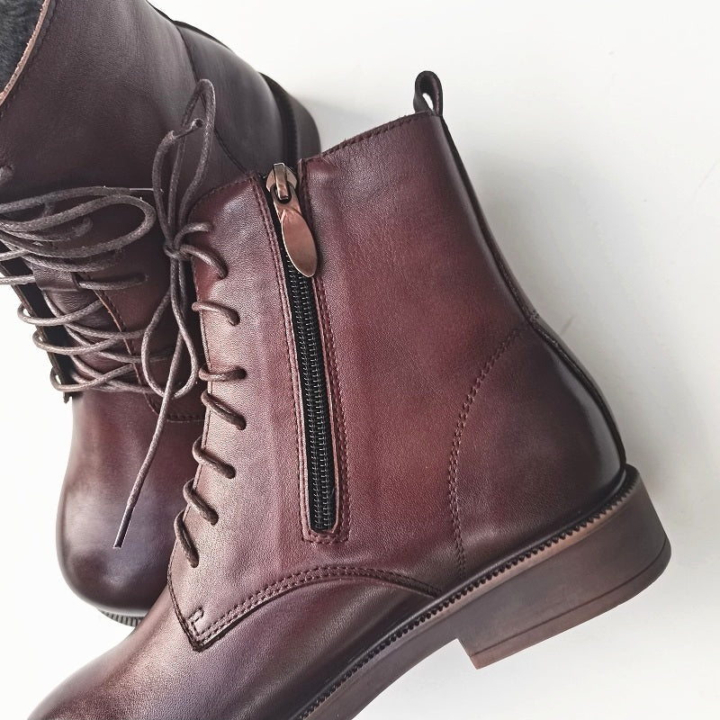 Women's Leather Shearling Ankle Boots – Wide Toe Winter Warm Boots