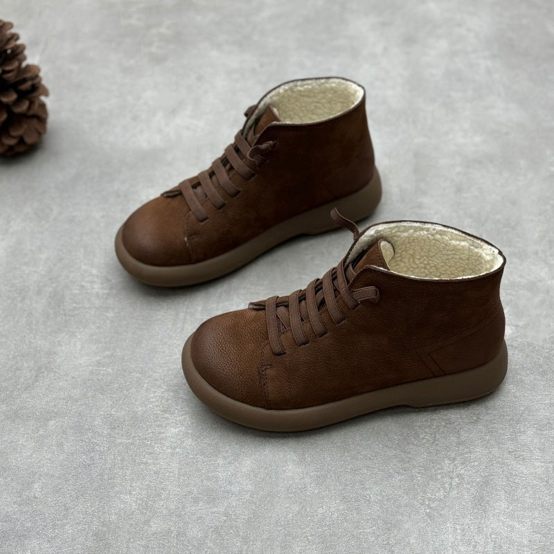 Women's Casual Leather Ankle Boots – Flat Comfortable Short Boots